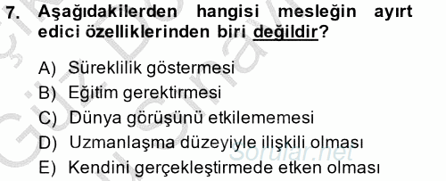 Çalışma Sosyolojisi 2014 - 2015 Dönem Sonu Sınavı 7.Soru