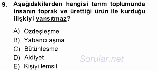 Çalışma Sosyolojisi 2014 - 2015 Dönem Sonu Sınavı 9.Soru