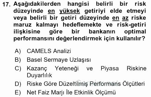 Finansal Kurumlar 2016 - 2017 Dönem Sonu Sınavı 17.Soru