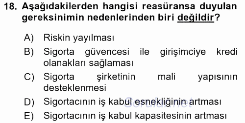 Finansal Kurumlar 2016 - 2017 Dönem Sonu Sınavı 18.Soru