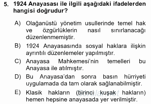 Temel İnsan Hakları Bilgisi 2 2017 - 2018 Dönem Sonu Sınavı 5.Soru