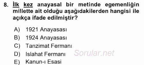 Temel İnsan Hakları Bilgisi 2 2017 - 2018 Dönem Sonu Sınavı 8.Soru
