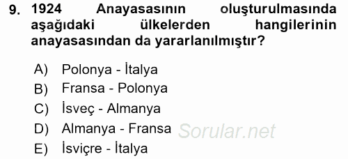 Temel İnsan Hakları Bilgisi 2 2017 - 2018 Dönem Sonu Sınavı 9.Soru