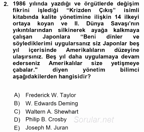 Yönetim Bilimi 2 2016 - 2017 Dönem Sonu Sınavı 2.Soru