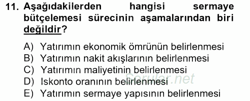 Sağlık Kurumlarında Finansal Yönetim 2014 - 2015 Tek Ders Sınavı 11.Soru