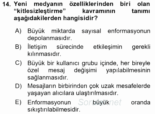 Film ve Video Kültürü 2015 - 2016 Dönem Sonu Sınavı 14.Soru