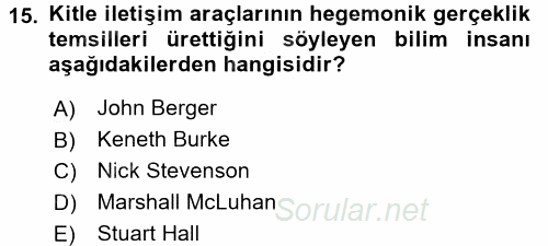 Film ve Video Kültürü 2015 - 2016 Dönem Sonu Sınavı 15.Soru