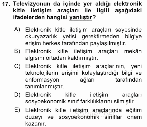 Film ve Video Kültürü 2015 - 2016 Dönem Sonu Sınavı 17.Soru