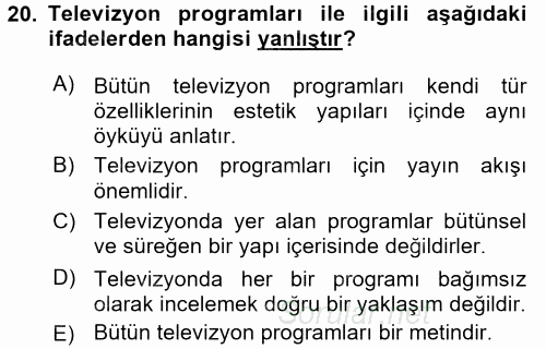 Film ve Video Kültürü 2015 - 2016 Dönem Sonu Sınavı 20.Soru
