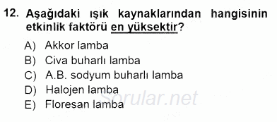 Enerji Tasarrufu 2012 - 2013 Dönem Sonu Sınavı 12.Soru