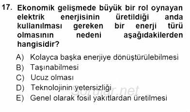 Enerji Tasarrufu 2012 - 2013 Dönem Sonu Sınavı 17.Soru