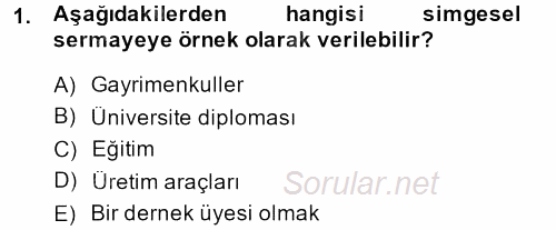 Sosyolojide Yakın Dönem Gelişmeler 2014 - 2015 Ara Sınavı 1.Soru