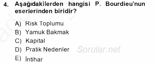 Sosyolojide Yakın Dönem Gelişmeler 2014 - 2015 Ara Sınavı 4.Soru