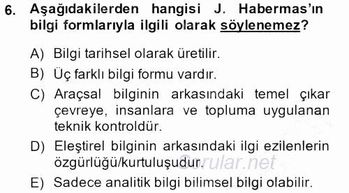 Sosyolojide Yakın Dönem Gelişmeler 2014 - 2015 Ara Sınavı 6.Soru