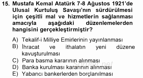 Atatürk İlkeleri Ve İnkılap Tarihi 1 2012 - 2013 Dönem Sonu Sınavı 15.Soru