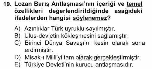 Atatürk İlkeleri Ve İnkılap Tarihi 1 2012 - 2013 Dönem Sonu Sınavı 19.Soru