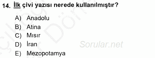 Kültür Tarihi 2016 - 2017 Ara Sınavı 14.Soru