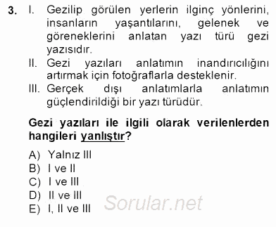 Türkçe Yazılı Anlatım 2014 - 2015 Dönem Sonu Sınavı 3.Soru