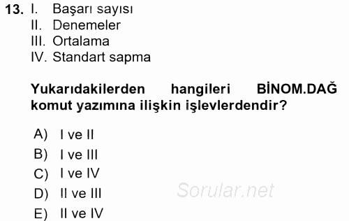 İşletme Analitiği 2016 - 2017 Dönem Sonu Sınavı 13.Soru
