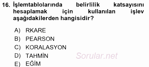 İşletme Analitiği 2016 - 2017 Dönem Sonu Sınavı 16.Soru