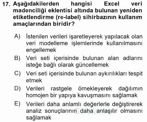 İşletme Analitiği 2016 - 2017 Dönem Sonu Sınavı 17.Soru