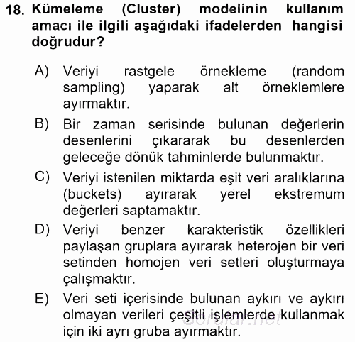 İşletme Analitiği 2016 - 2017 Dönem Sonu Sınavı 18.Soru