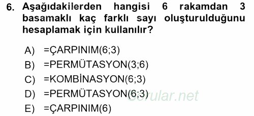 İşletme Analitiği 2016 - 2017 Dönem Sonu Sınavı 6.Soru