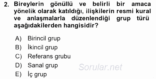 İnsan ve Toplum 2016 - 2017 Ara Sınavı 2.Soru