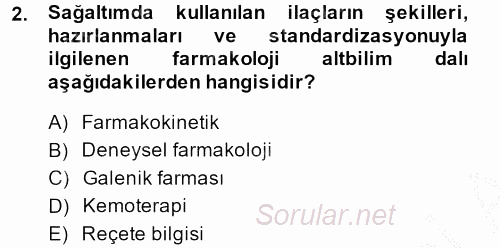 Temel Veteriner Farmakoloji ve Toksikoloji 2013 - 2014 Ara Sınavı 2.Soru