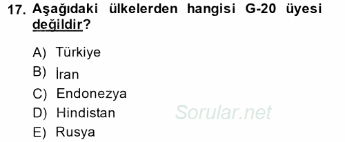 Uluslararası Ekonomik Kuruluşlar 2014 - 2015 Ara Sınavı 17.Soru