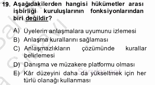 Uluslararası Ekonomik Kuruluşlar 2014 - 2015 Ara Sınavı 19.Soru