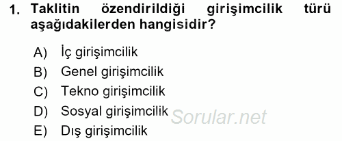 Girişimcilik ve İş Kurma 2015 - 2016 Dönem Sonu Sınavı 1.Soru