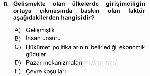 Girişimcilik ve İş Kurma 2015 - 2016 Dönem Sonu Sınavı 8.Soru