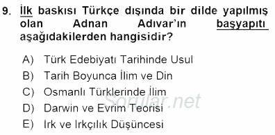 Türkiye´de Felsefenin Gelişimi 1 2015 - 2016 Dönem Sonu Sınavı 9.Soru