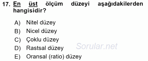 Uluslararası İlişkilerde Araştırma Yöntemleri 2016 - 2017 Dönem Sonu Sınavı 17.Soru