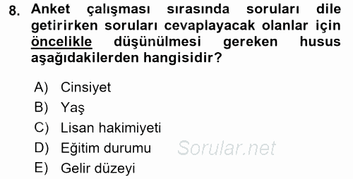 Uluslararası İlişkilerde Araştırma Yöntemleri 2016 - 2017 Dönem Sonu Sınavı 8.Soru