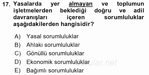 İş Etiği 2015 - 2016 Ara Sınavı 17.Soru
