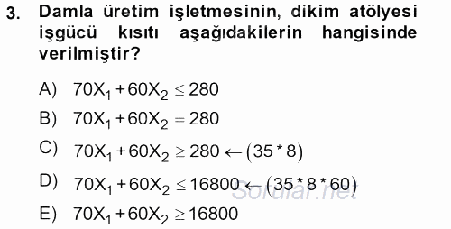 Yöneylem Araştırması 1 2013 - 2014 Dönem Sonu Sınavı 3.Soru