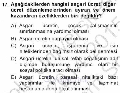 Sosyal Politika 1 2014 - 2015 Dönem Sonu Sınavı 17.Soru