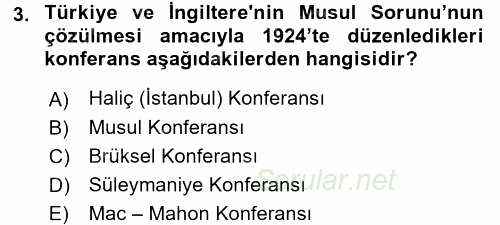 Türk Dış Politikası 1 2017 - 2018 3 Ders Sınavı 3.Soru