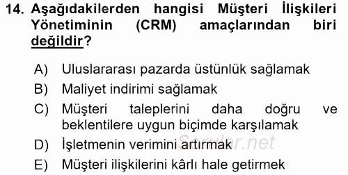 Perakendecilikte Müşteri İlişkileri Yönetimi 2016 - 2017 Dönem Sonu Sınavı 14.Soru