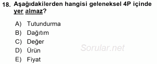 Perakendecilikte Müşteri İlişkileri Yönetimi 2016 - 2017 Dönem Sonu Sınavı 18.Soru