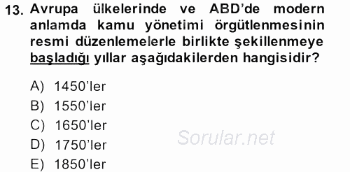Kamu Yönetimi 2013 - 2014 Ara Sınavı 13.Soru