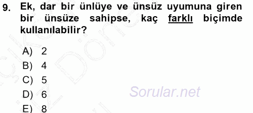 Türkçe Ses Bilgisi 2015 - 2016 Ara Sınavı 9.Soru