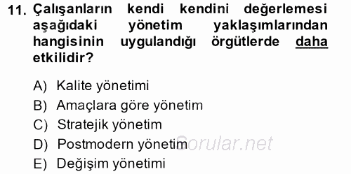 Performans Yönetimi 2014 - 2015 Tek Ders Sınavı 11.Soru