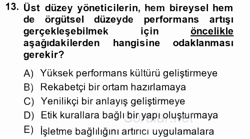 Performans Yönetimi 2014 - 2015 Tek Ders Sınavı 13.Soru