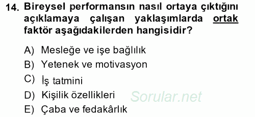Performans Yönetimi 2014 - 2015 Tek Ders Sınavı 14.Soru
