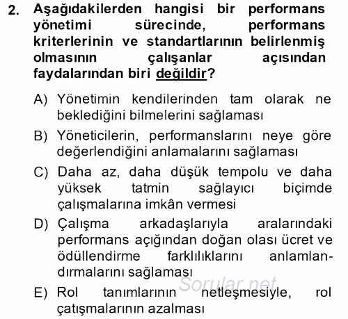 Performans Yönetimi 2014 - 2015 Tek Ders Sınavı 2.Soru