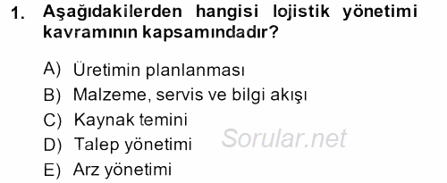 Çağdaş Lojistik Uygulamaları 2013 - 2014 Ara Sınavı 1.Soru