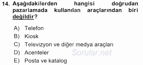 Satış Yönetimi ve Telefonda Satış 2015 - 2016 Dönem Sonu Sınavı 14.Soru